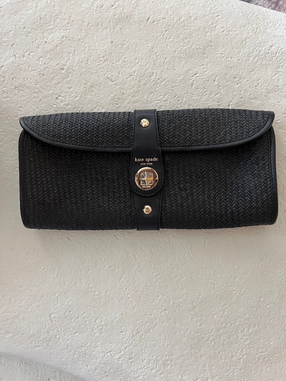 Kate Spade Raffia Clutch, OS, Black
